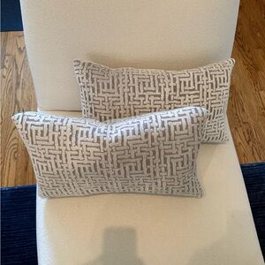 West Elm Cream and Gray Geometric Lumbar Pillow Pair
